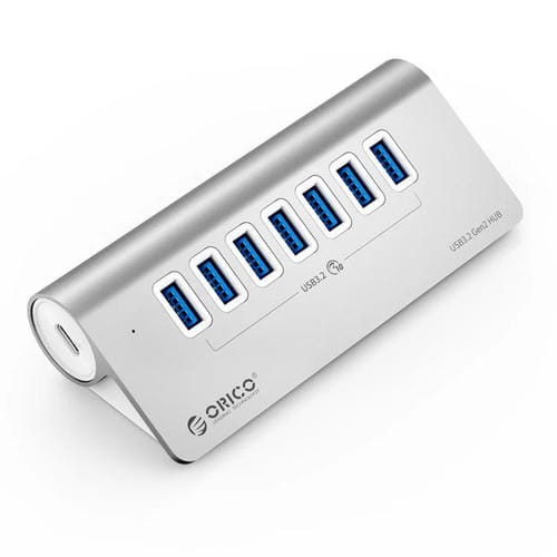 Concentrador de Acoplamiento Orico M3U7-G2 7 en 1 Tipo-C a USB 3.2 (Plateado)