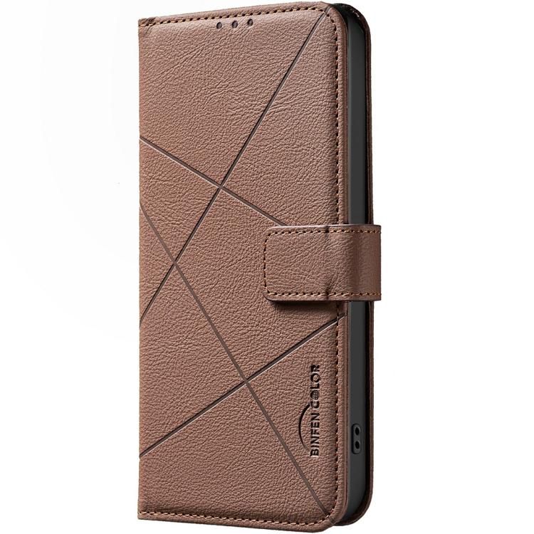 Funda de cuero con patrón geométrico RFID para Infinix Smart 10 4G (marrón)