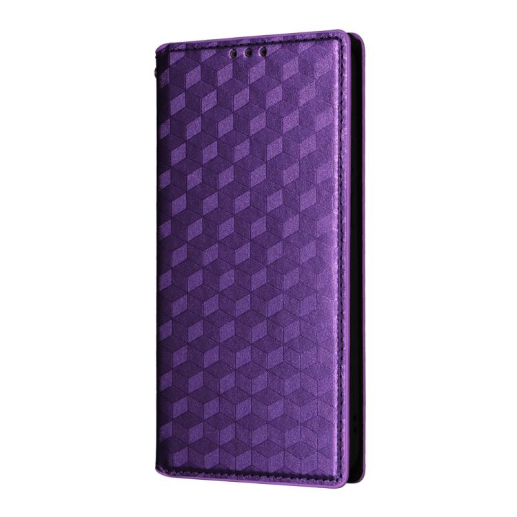 Funda de cuero con tapa y textura de cuadrícula cúbica para Samsung Galaxy S25 FE 5G (morado)