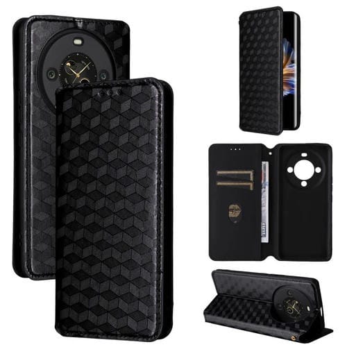 Funda de cuero con tapa y textura de cuadrícula cúbica para Fossibot S3 Pro (negra)