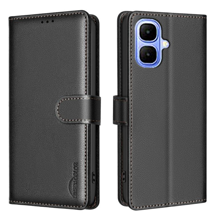 Funda de cuero antirrobo RFID con textura Litchi para Infinix Smart 10 4G (negra)