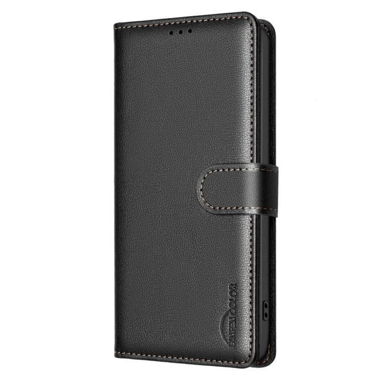 Funda de cuero antirrobo RFID con textura Litchi para Infinix Smart 10 4G (negra)