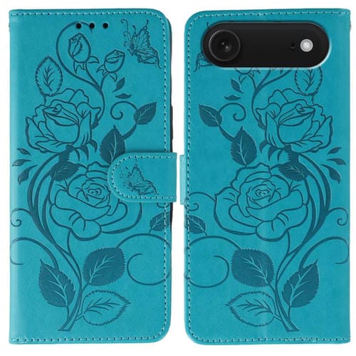 Funda de piel con relieve de mariposa rosa para iPhone 17 Air (azul)