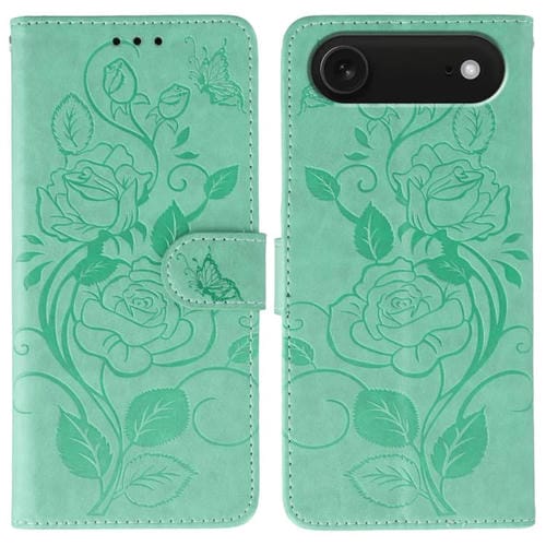 Funda de piel con relieve de mariposa rosa para iPhone 17 Air (verde)