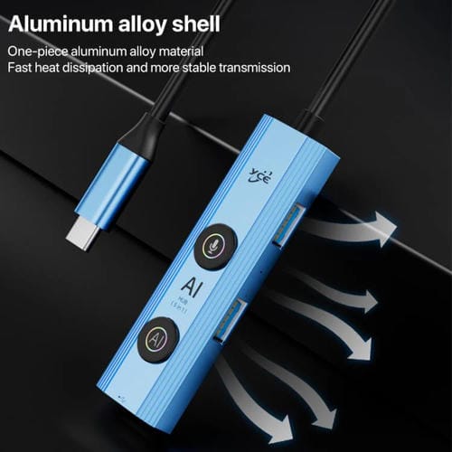 Adaptador concentrador USB-C YCE V295 5 en 1 con IA (Azul)