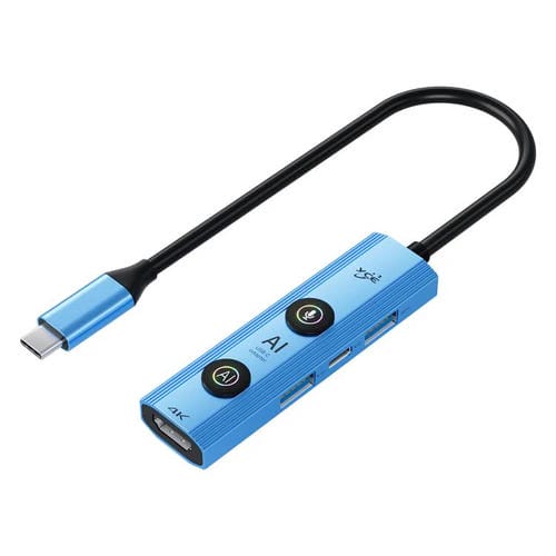 Adaptador concentrador USB-C YCE V297 7 en 1 con IA y salida 4K (Azul)