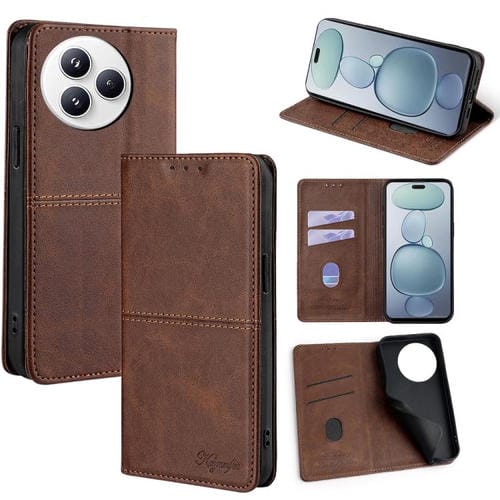 Funda magnética de cuero con textura de vaca para Xiaomi Civi 5 Pro 5G (marrón oscuro)