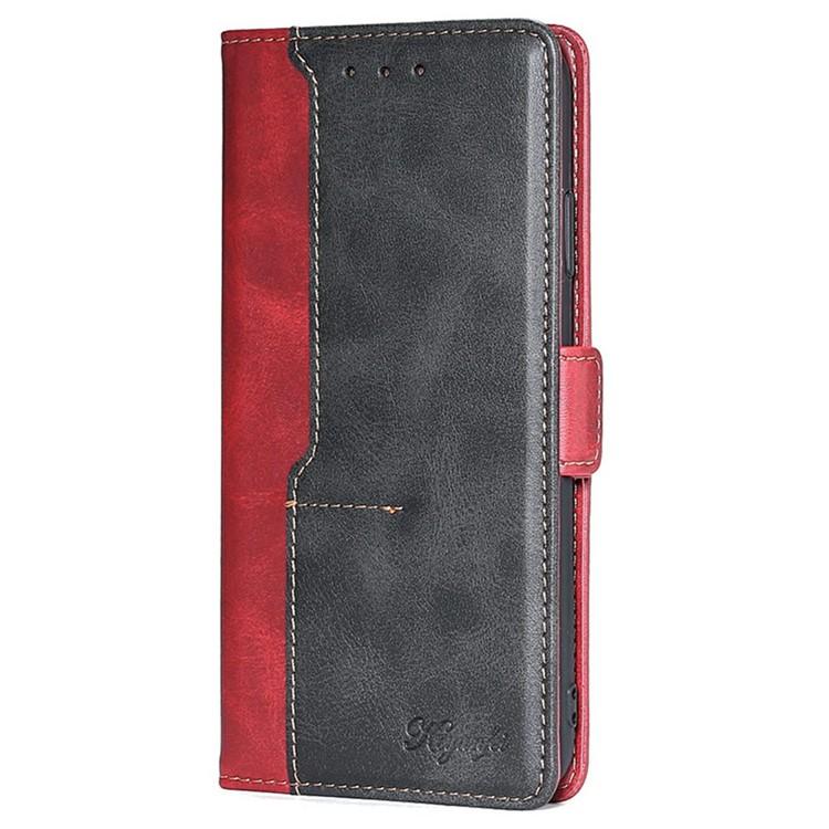 Funda de cuero con hebilla lateral en color de contraste para Redmi Note 14S 4G (rojo y negro)