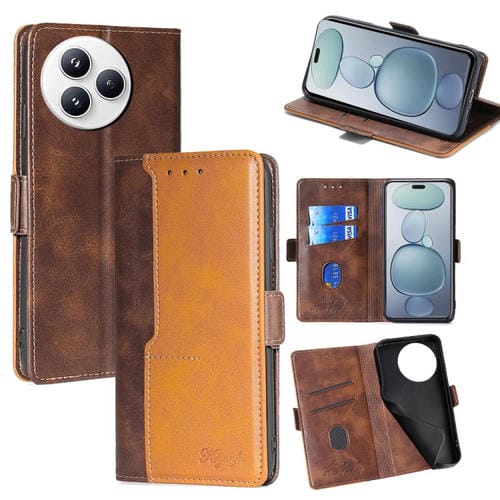 Funda de cuero con hebilla lateral en color de contraste para Xiaomi Civi 5 Pro 5G (marrón oscuro y dorado)