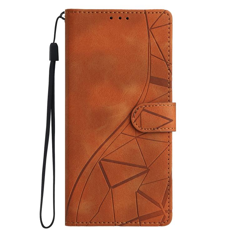 Funda de cuero con relieve de triángulos para Xiaomi Poco F7 Pro/F7 Ultra (marrón)