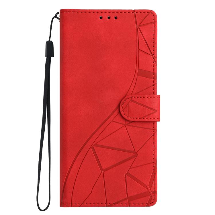 Funda de cuero con relieve de triángulos para Xiaomi Poco F7 Pro/F7 Ultra (roja)