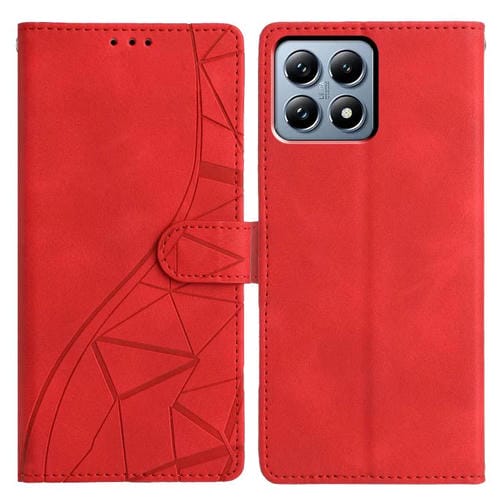 Funda de cuero con relieve de triángulos para Xiaomi 15T Pro 5G (roja)