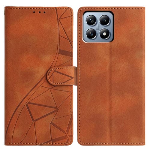 Funda de cuero con relieve de triángulos para Xiaomi 15T 5G (marrón)
