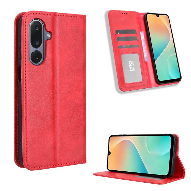 Funda de cuero con textura retro y hebilla magnética para Samsung Galaxy M36 5G (roja)
