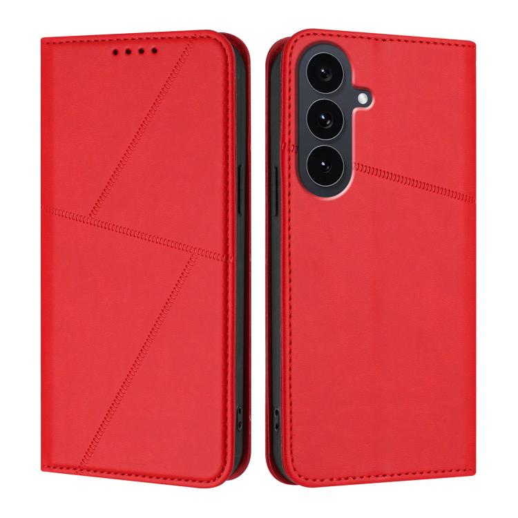 Funda de cuero con tapa magnética resistente y esmerilada para Samsung Galaxy S25 FE 5G (roja)
