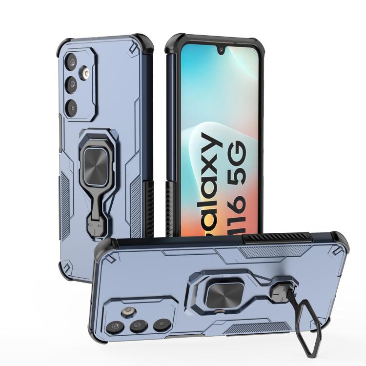 Funda híbrida de TPU y PC con soporte metálico para Samsung Galaxy M16 5G (azul)