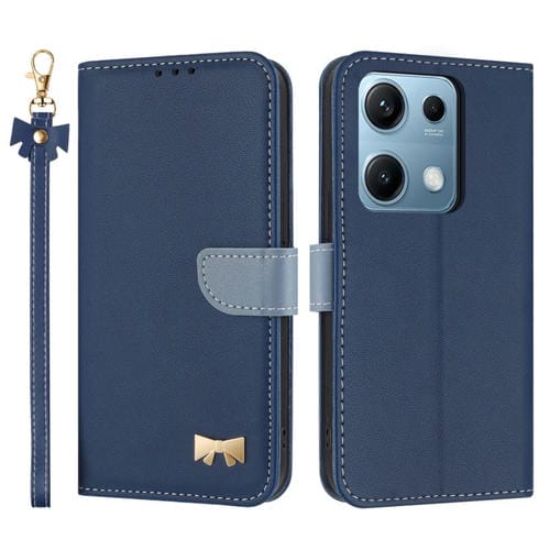 Funda de cuero con lazo metálico y correa para el brazo para Redmi Note 14S 4G (azul oscuro)