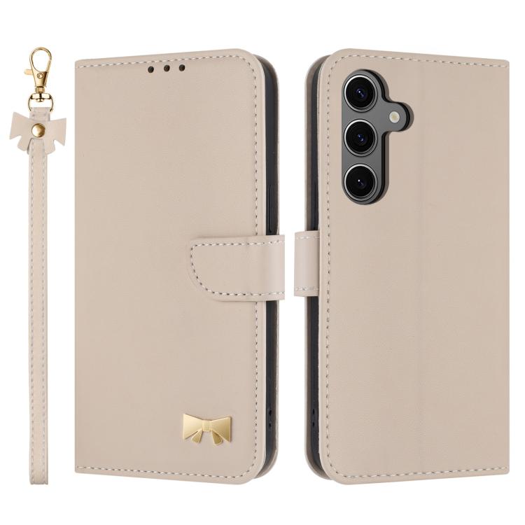 Funda de cuero con lazo metálico y correa para Samsung Galaxy S25 FE 5G (albaricoque)