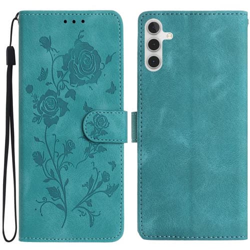Funda de cuero con estampado de rosas en relieve para Samsung Galaxy A04S (verde)