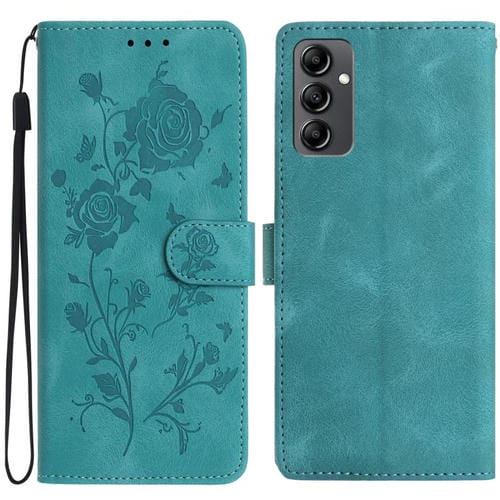 Funda de piel con estampado floral en relieve para Samsung Galaxy A14 (verde)