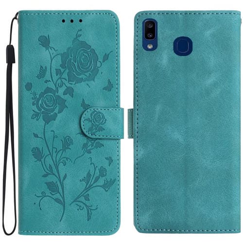 Funda de piel con estampado floral en relieve para Samsung Galaxy A20e (verde)
