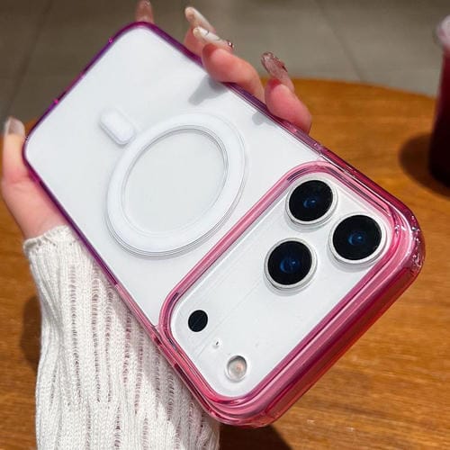 Funda MagSafe transparente con degradado de color en contraste para iPhone 17 Pro Max (morado, rosa y morado claro)