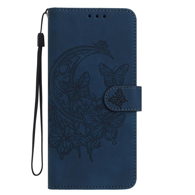 Funda de cuero con relieve y diseño de mariposas para Samsung Galaxy A07 5G (azul marino)