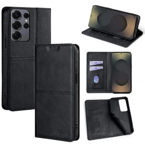 Funda de cuero magnético con textura de vaca para Samsung Galaxy S25 Ultra 5G (negro)