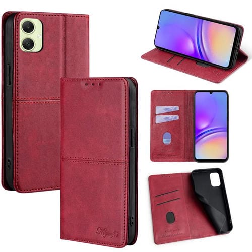 Funda magnética de cuero con textura de vaca para Samsung Galaxy A05 4G (roja)