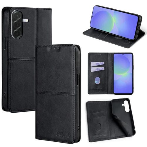 Funda de cuero magnético con textura de vaca para Samsung Galaxy A36 5G (negro)