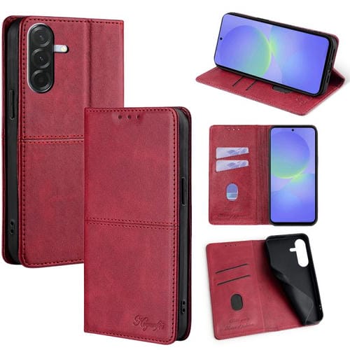 Funda magnética de cuero con textura de vaca para Samsung Galaxy A36 5G (roja)