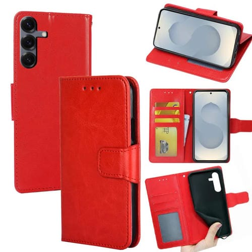 Funda de cuero con textura de cristal para Samsung Galaxy S25 5G (roja)