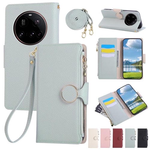 Funda de cuero con hebilla redonda y cremallera para Xiaomi 15 Ultra, con correa cruzada (azul cielo)