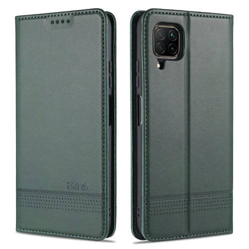 Para Huawei P40 Lite / nova 6 SE AZNS Estuche de cuero con tapa magnética con textura de becerro horizontal con ranuras para tarjetas, soporte y billetera (verde oscuro)
