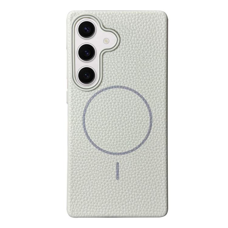 Funda de TPU con textura de lichi MagSafe para Samsung Galaxy S24 FE 5G (blanco y gris)