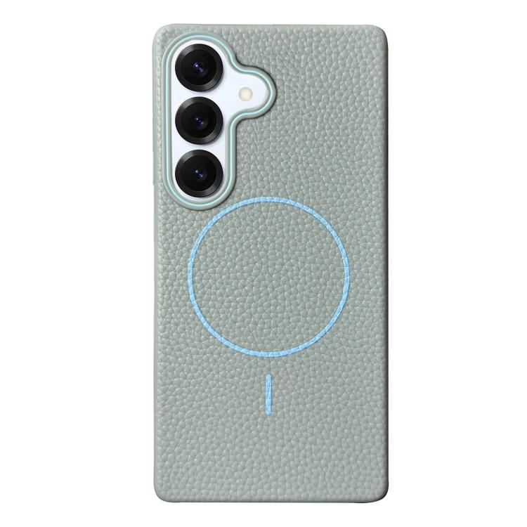 Funda de TPU con textura de lichi MagSafe para Samsung Galaxy S25 5G (azul claro)