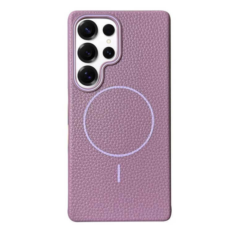 Funda de TPU con textura de lichi MagSafe para Samsung Galaxy S25 Ultra 5G (morado atardecer)