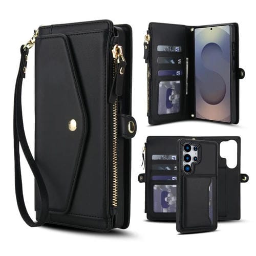 Funda de cuero desmontable con cordón para Samsung Galaxy S25 Ultra 5G (negro)