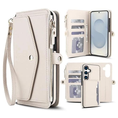 Funda de cuero desmontable con cordón para Samsung Galaxy S25 5G (blanco)
