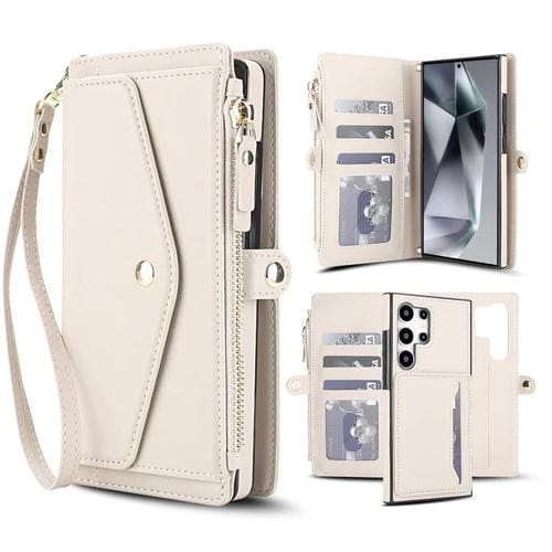 Funda de cuero desmontable con cordón para Samsung Galaxy S24 Ultra 5G (blanco)