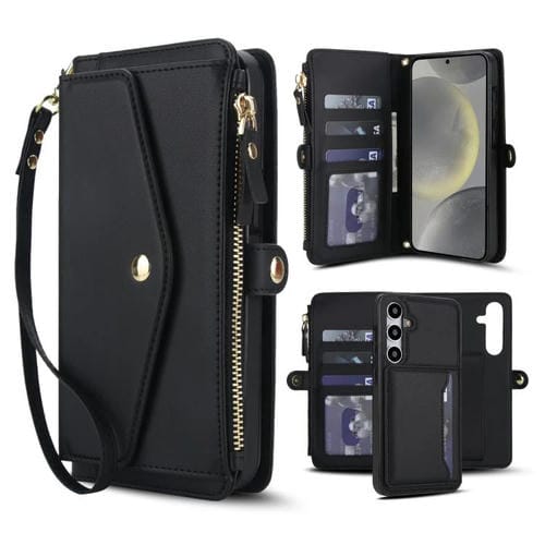 Funda de cuero desmontable con cordón para Samsung Galaxy S24+ 5G (negro)