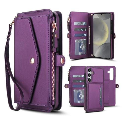 Funda de cuero desmontable con cordón para Samsung Galaxy S24+ 5G (morado oscuro)