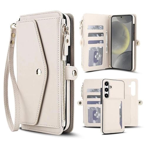Funda de cuero desmontable con cordón para Samsung Galaxy S24 5G (blanco)