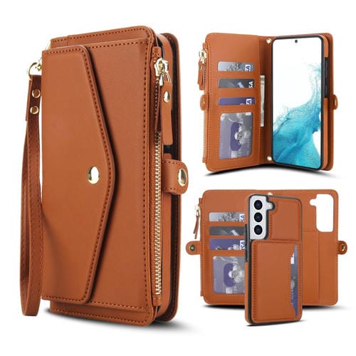 Funda de cuero desmontable con cordón para Samsung Galaxy S22+ 5G (marrón)