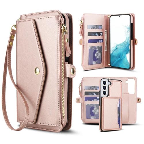 Funda de cuero desmontable con cordón para Samsung Galaxy S22 5G (oro rosa)