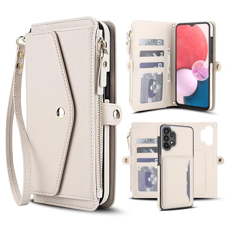 Funda de cuero desmontable con cordón para Samsung Galaxy A13 4G/5G (blanco)
