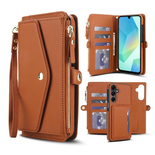 Funda de cuero desmontable con cordón para Samsung Galaxy A16 5G (marrón)