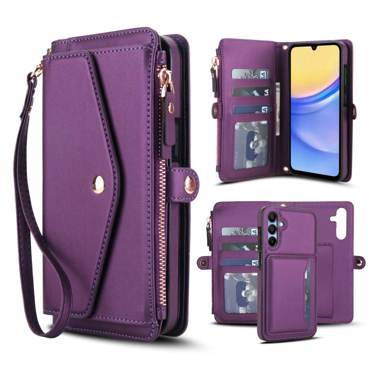 Funda de cuero desmontable con cordón para Samsung Galaxy A36 5G (morado oscuro)