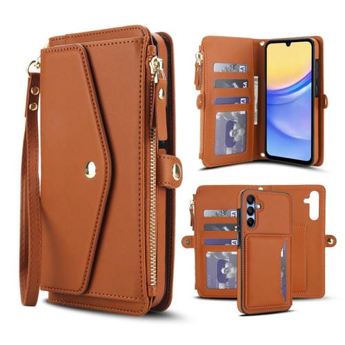 Funda de cuero desmontable con cordón para Samsung Galaxy A36 5G (marrón)