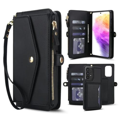 Funda de cuero desmontable con cordón para Samsung Galaxy A53 5G (negro)